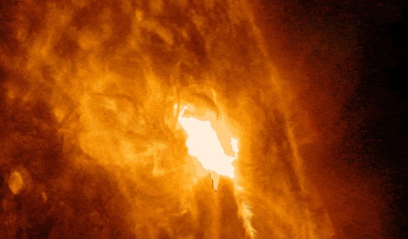 The April 17 solar flare, as seen in the bright light. Image source: NASA