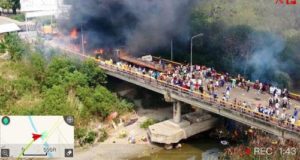 Venezuela Aid Trucks Set Ablaze As Maduro Tells Trump: “Yankee, Go Home”