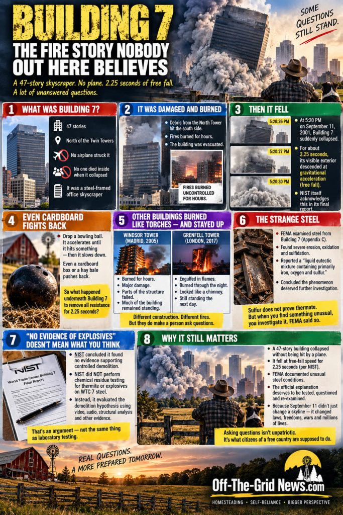 Building 7: The Fire Story Nobody Out Here Believes infographic
